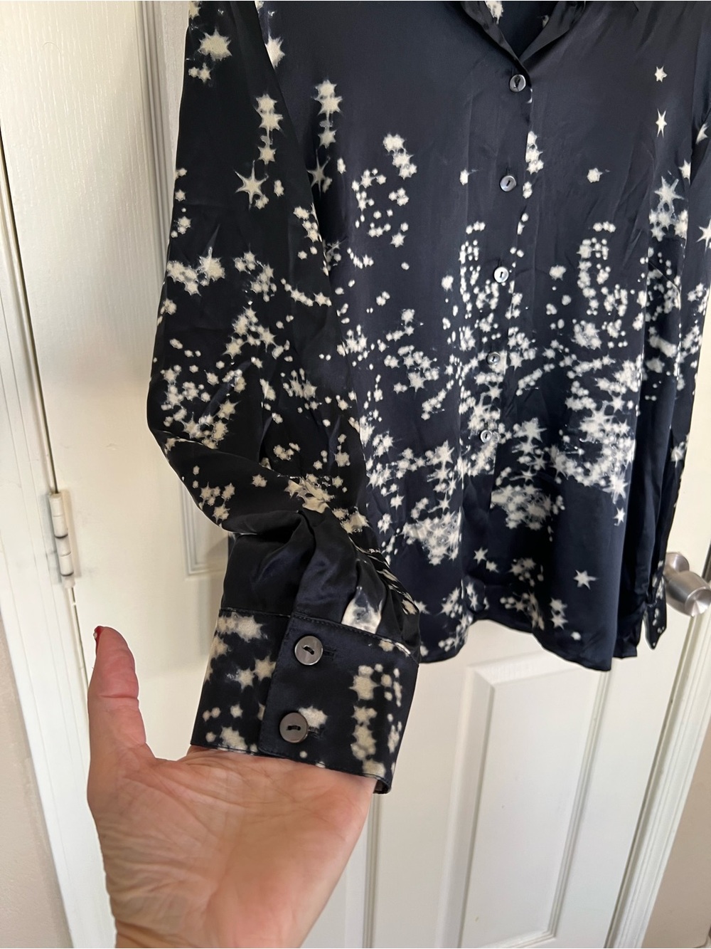 Jaeger 100% Silk Star Print Blouse Muted Black Celestial UK 18 US 16 - Picture 4 of 10